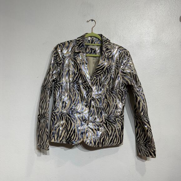 Bamboo Traders Silver Zebra Open Front Blazer Sz M - Picture 2 of 13